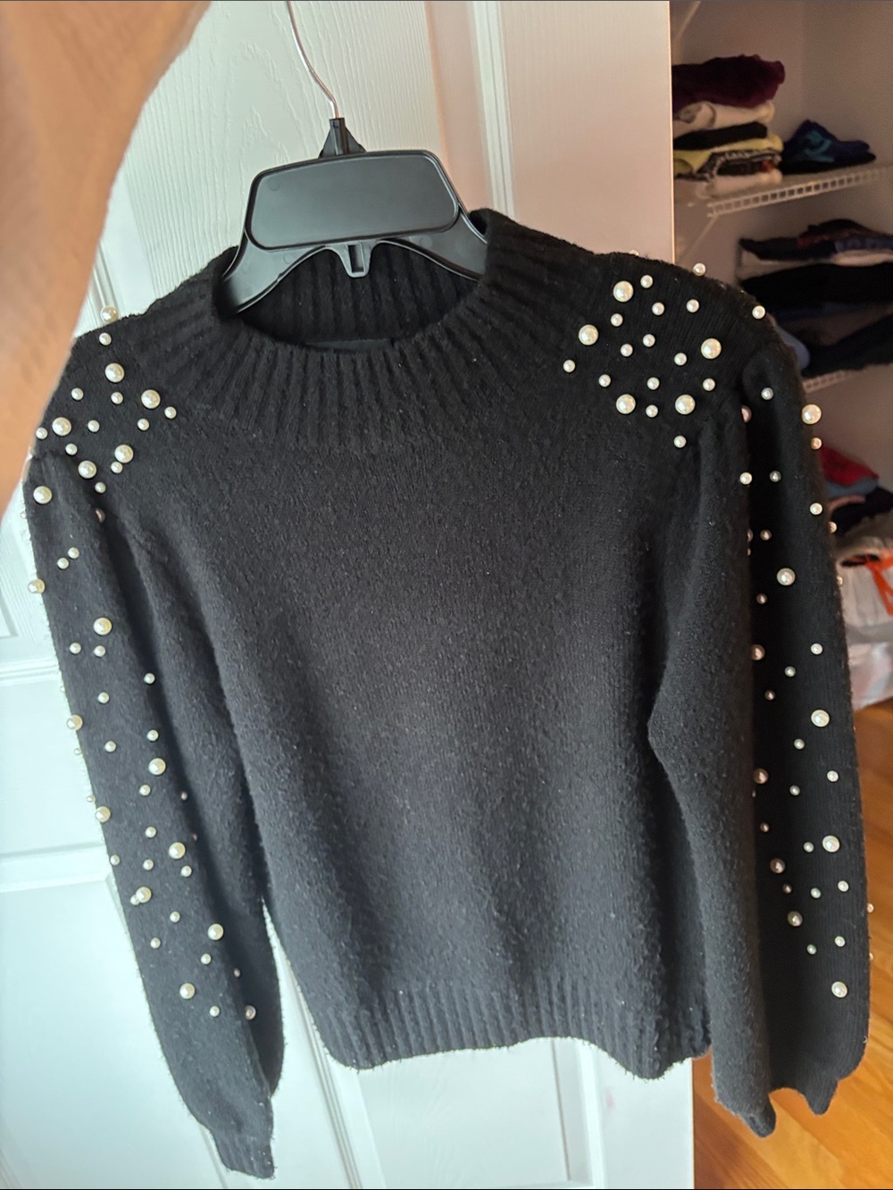 Lucy Paris Black Pearl-Accent Crewneck Sweater